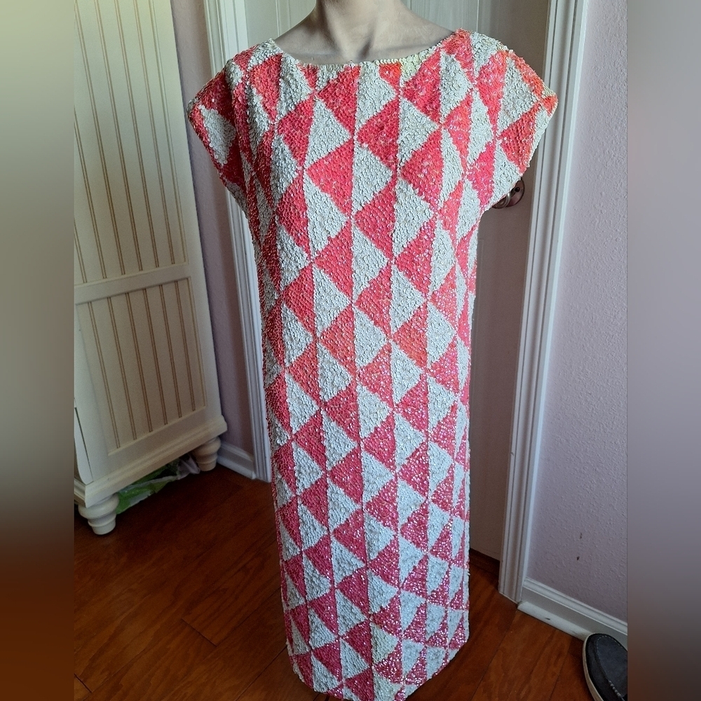 Gene Shelly'sCouture Sequined Dress / 1960's Mod Pink Sequin